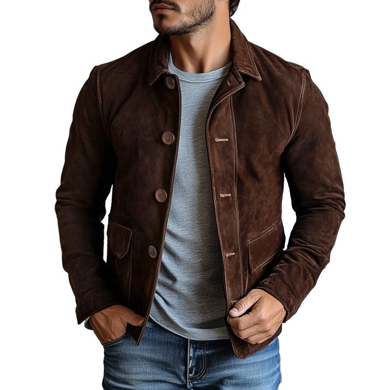 Men's Vintage Suede Single Breasted Lapel Jacket 9877643395256