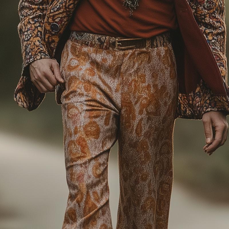 Men's Stylish Floral Print Loose Flared Trousers 9887383290040