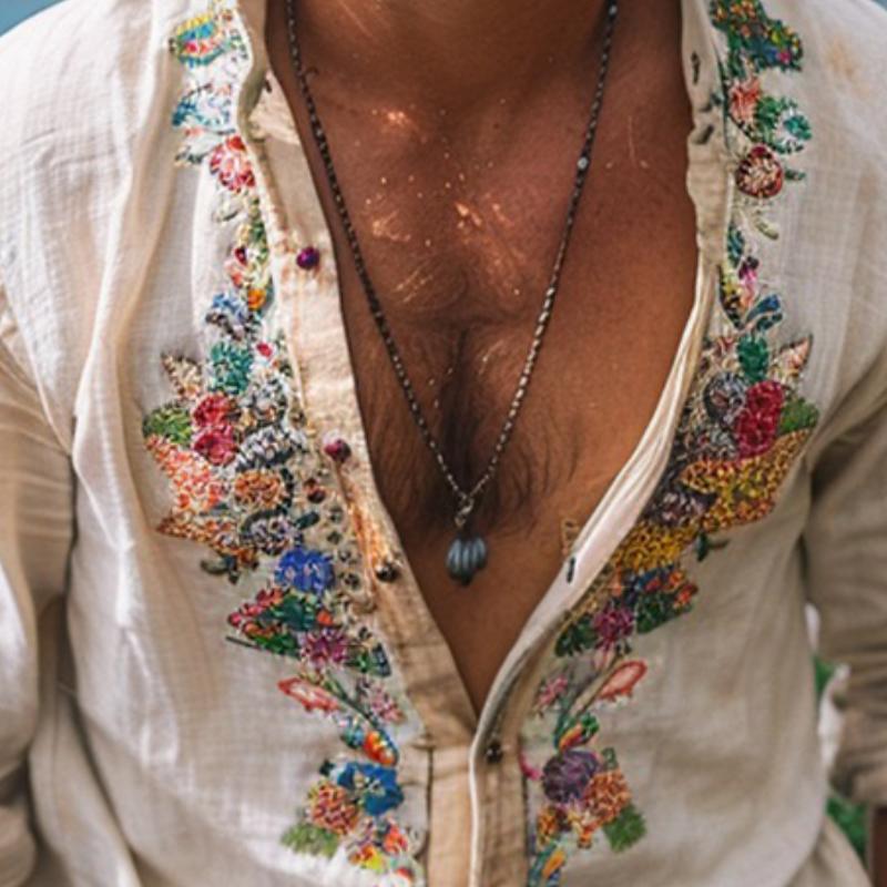 Men's Casual Vintage Embroidered Long Sleeve Shirt 9261777518776