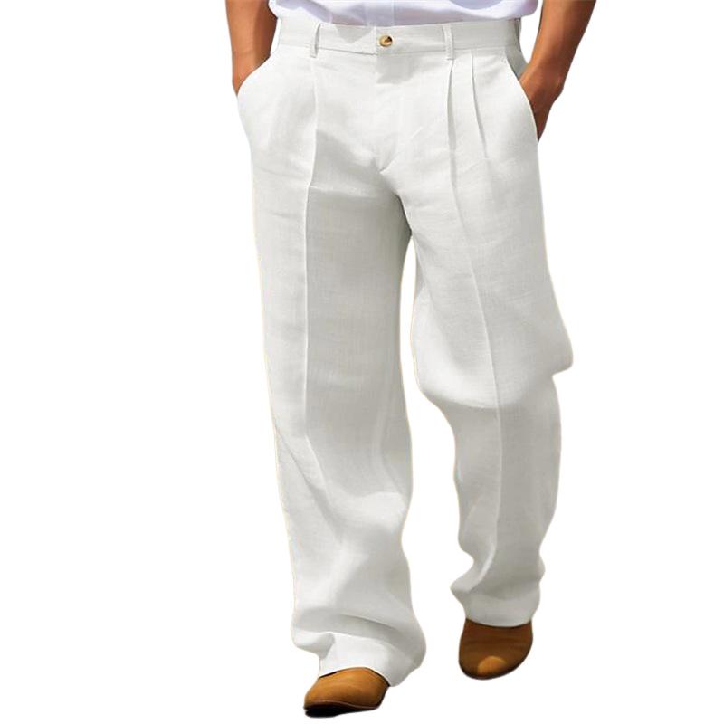Men's Linen Solid Color Loose Straight Pants 9271921115320