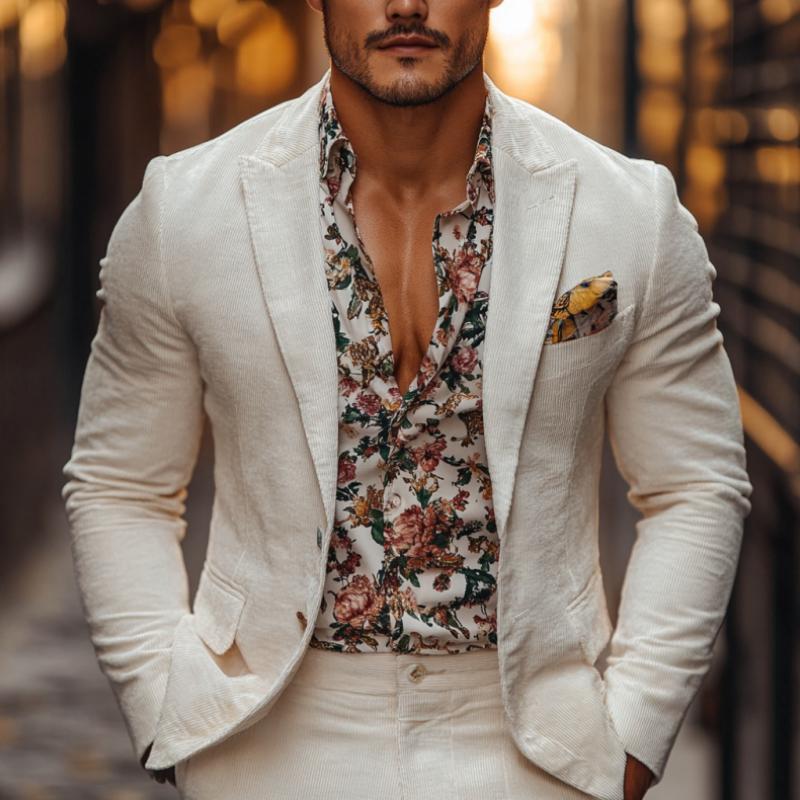Men's Classic Casual Single-Breasted Slim Fit Corduroy Blazer 9887360385208