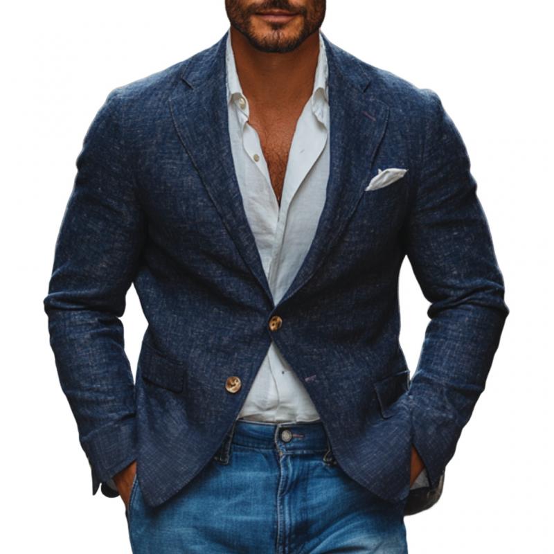 Men's Casual Cotton Linen Notch Lapel Single-breasted Slim-fit Blazer 9884641493176