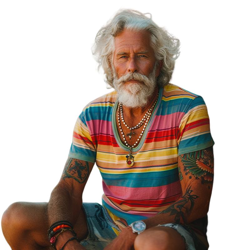 Men's Vintage Rainbow Stripe Print Crew Neck Short Sleeve T-Shirt 9261117702328