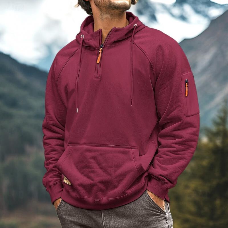 Men's Casual Half-Zip Multi-Pocket Hooded Sweatshirt 9268188872888