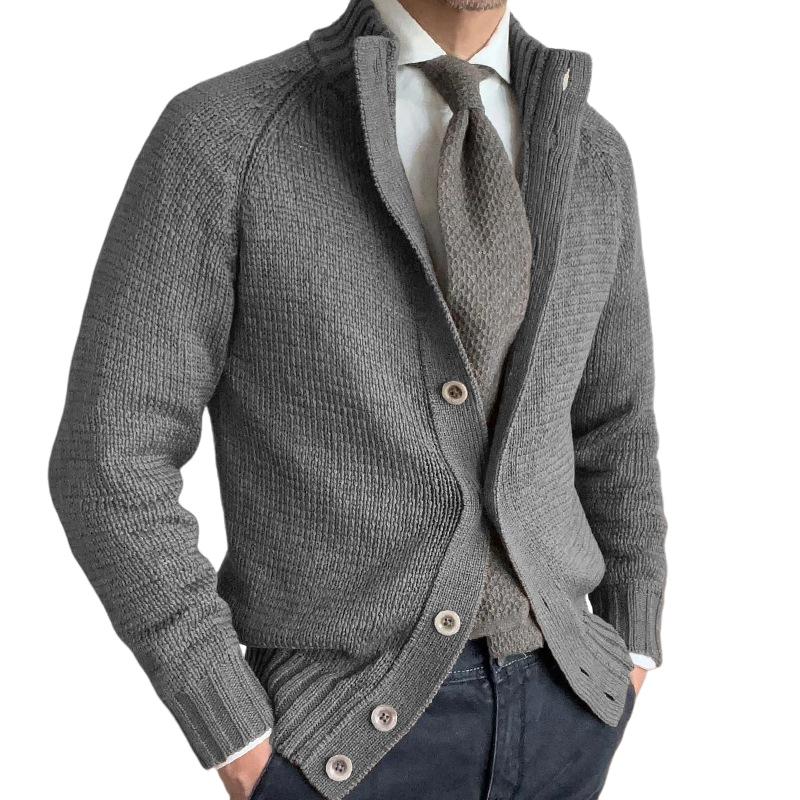 Men's Grey Stand Collar Button Knit Cardigan 9885839753400