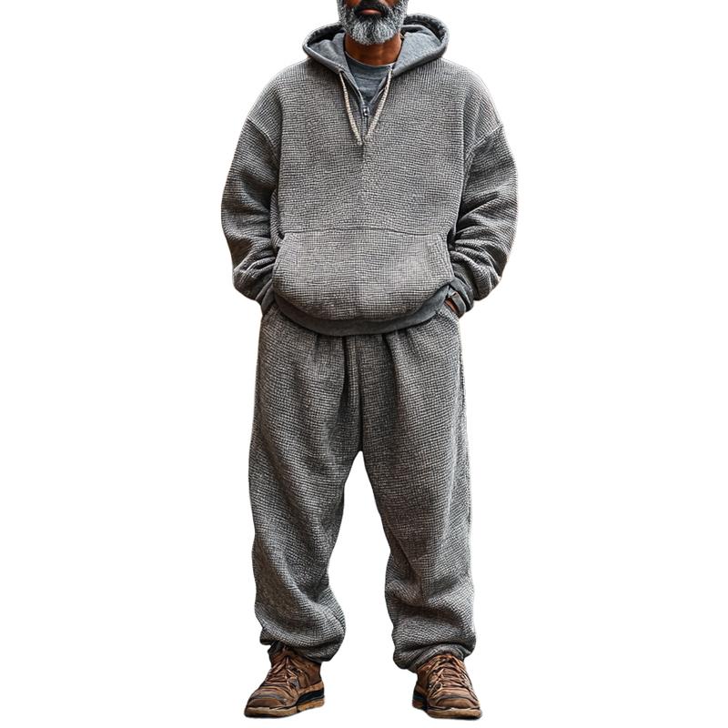 Men's Classic Casual Waffle Hoodie and Casual Pants Two-piece Set 9274152452280