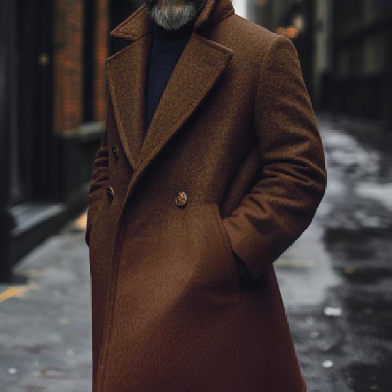 Men's Retro All-match Maillard Style Lapel Mid-Length Wool Coat 9274151338168