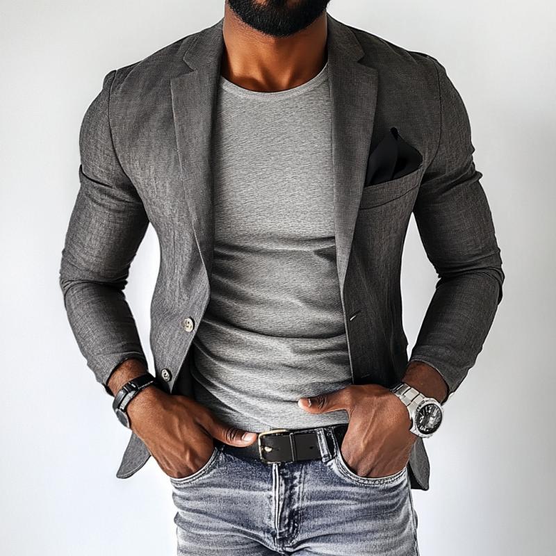 Men's Vintage Linen Single Breasted Lapel Slim Fit Blazer 9887361990840