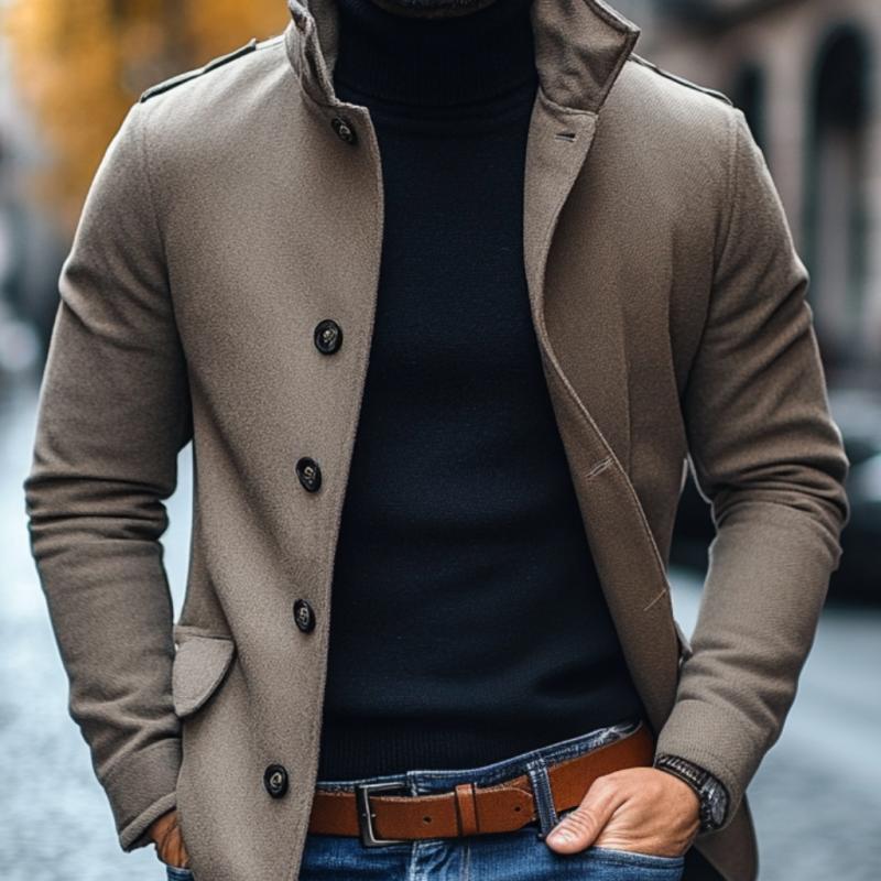 Men's Casual Wool Blend Lapel Single-breasted Slim Short Coat 9261102334136