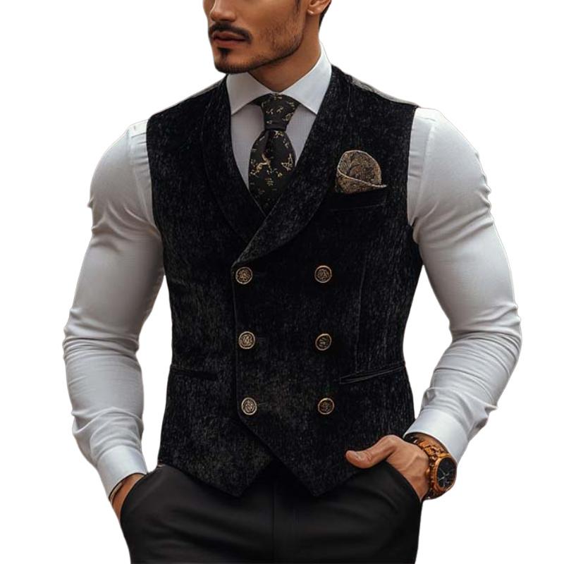 Men's Classic Vintage Double Breasted Shawl Collar Velvet Vest 9274168836280