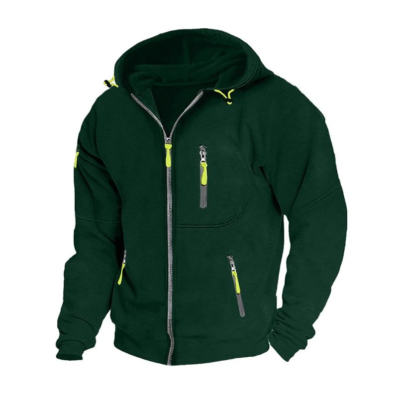 Men's Casual Sports Multi-pocket Zipper Loose Hooded Jacket 9261092929720