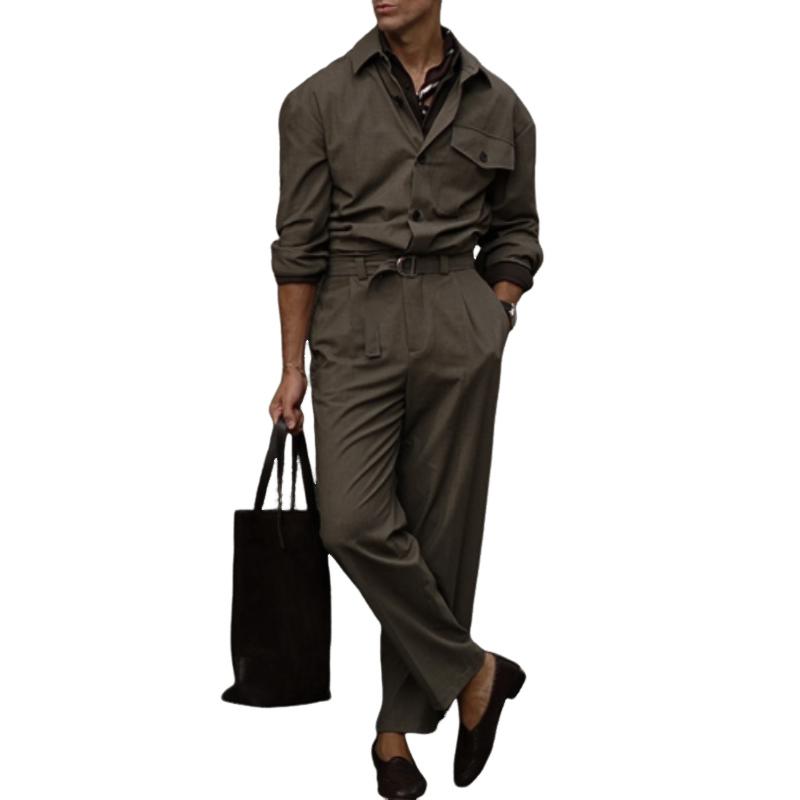 Men's Classic Casual Stylish Multi-pocket Long Sleeve Jumpsuit 9873516593336
