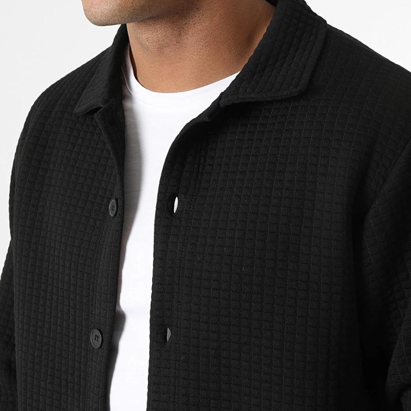 Men's Solid Waffle Jacket and Pants Set 9260834291896