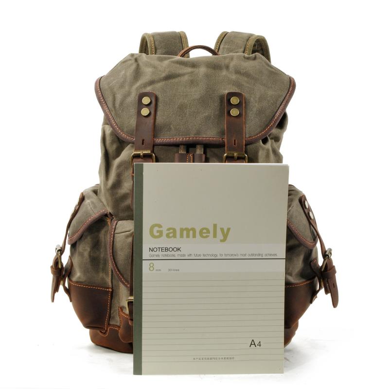 Men's Vintage Outdoor Canvas Stitching Leather Multi-Pocket Backpack 9262190624952