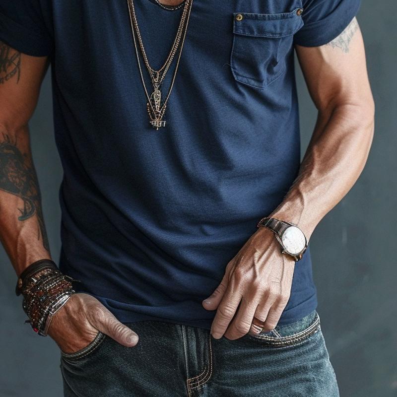 Men's V Neck Breast Pocket Short Sleeve Cargo T-shirt 9261116817592
