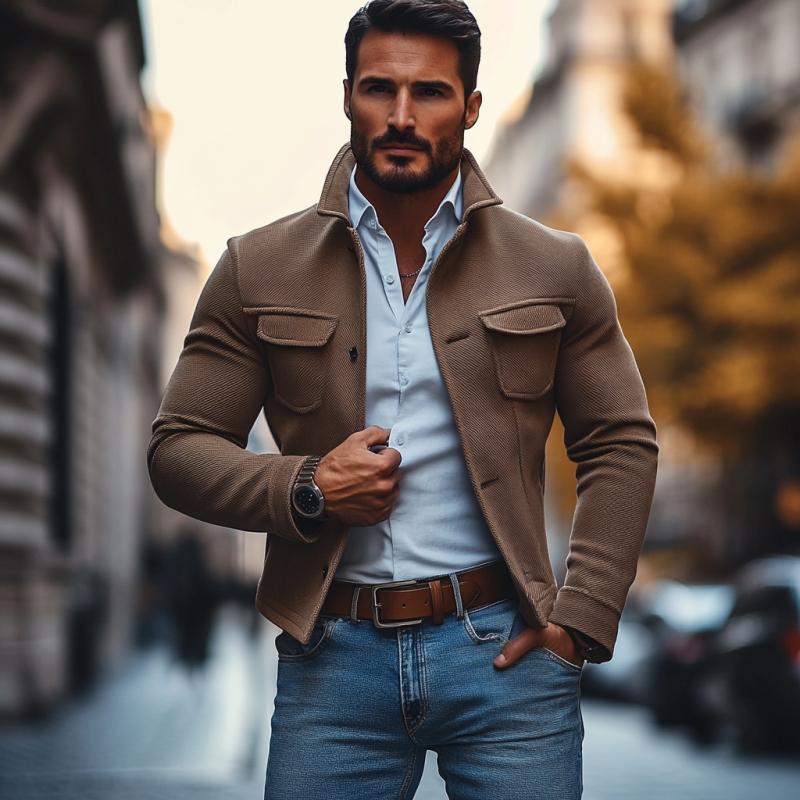 Men's Vintage Twill Lapel Single Breasted Slim Jacket 9873519509688