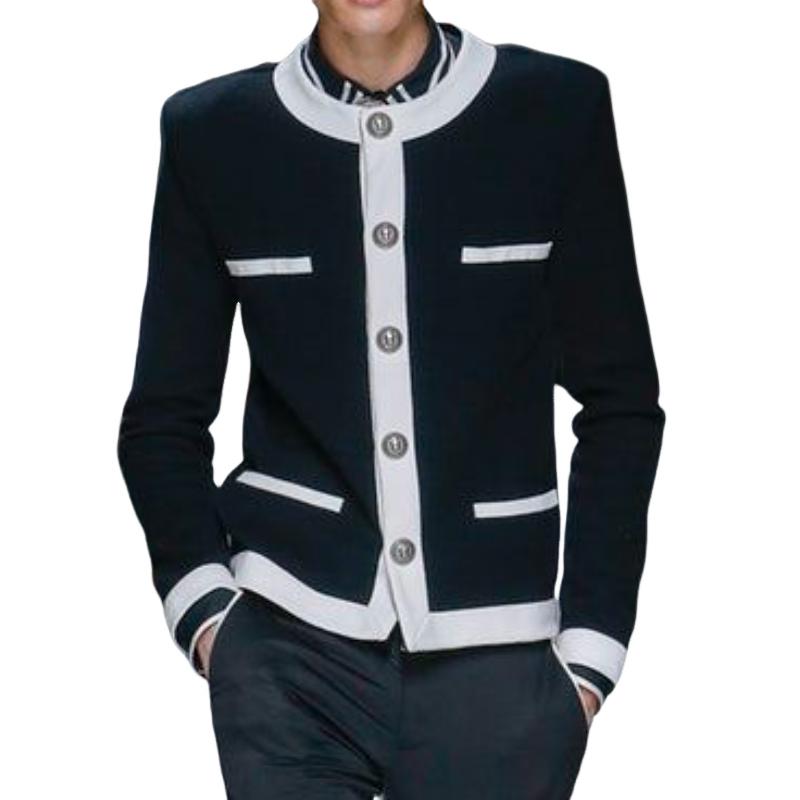 Men's Casual Round Neck Contrast Color Single Breasted Slim Fit Cardigan 9880237146296