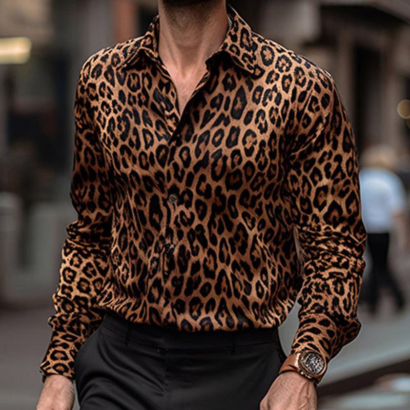 Men's Leopard Lapel Long Sleeve Casual Shirt 9267507134648