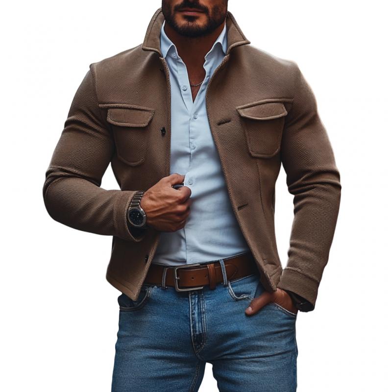 Men's Vintage Twill Lapel Single Breasted Slim Jacket 9873519509688