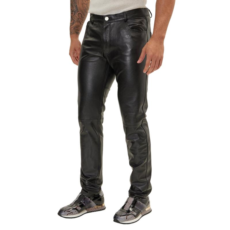 Men's Vintage Casual Solid Color Leather Pants 9886815879352