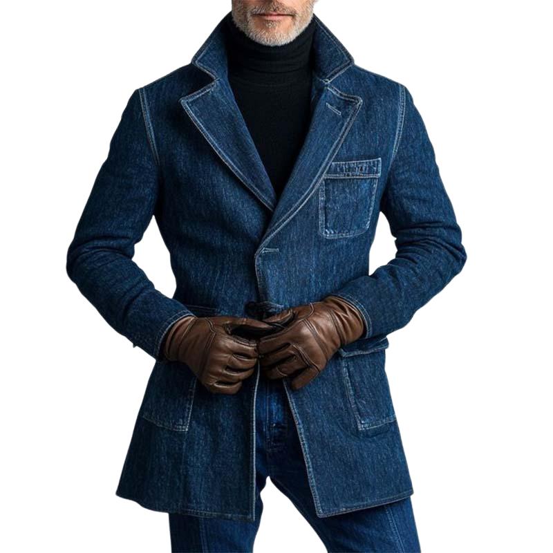 Men's Classic Retro Slim Fit Multi-Pocket Denim Blazer 9274150715576