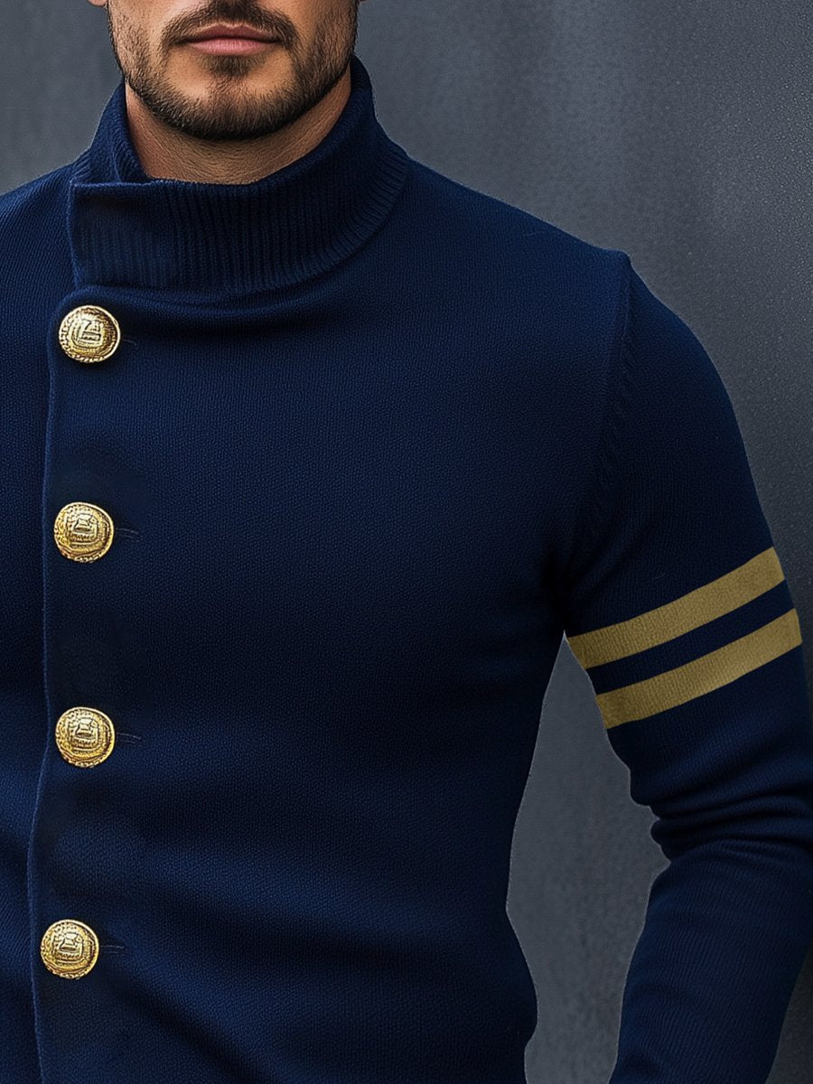 Men's Vintage Navy Stand Collar Knit Cardigan 9888736411832