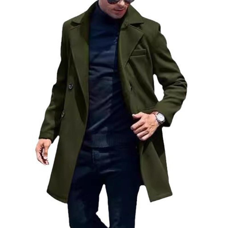 Men's Solid Color Notch Lapel Double Breasted Mid-length Casual Coat 9261104365752