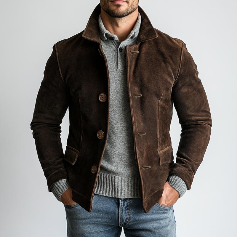 Men's Vintage Suede Single Breasted Lapel Short Jacket 9878729228472