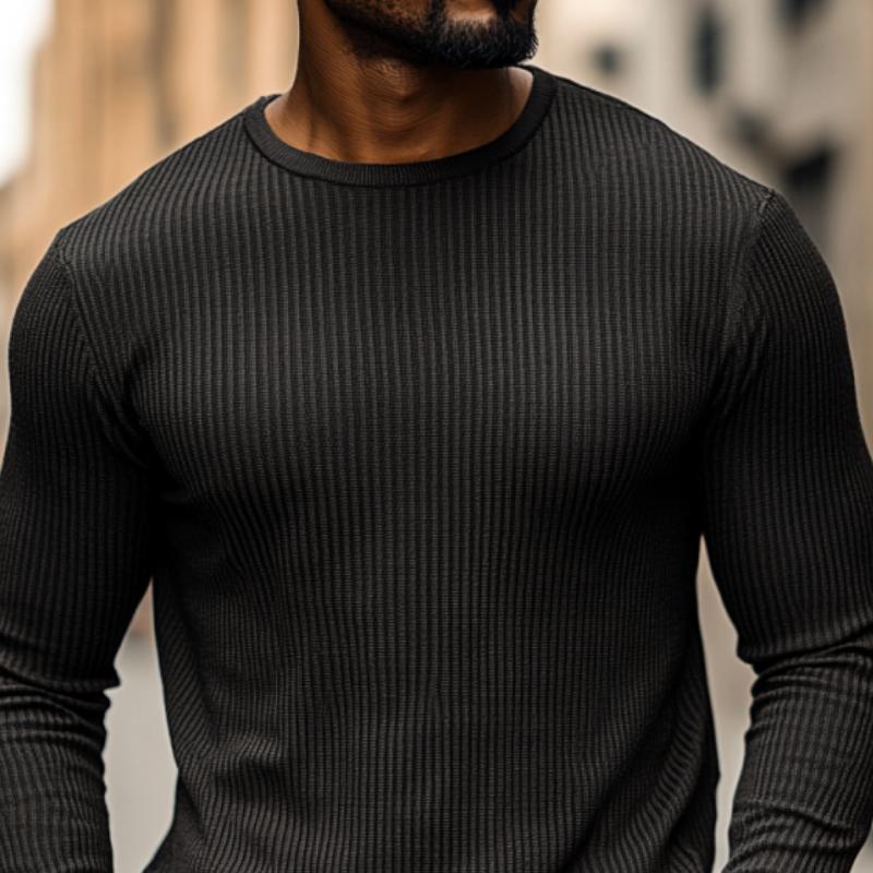 Men's Classic Casual Crew Neck Knitted Long Sleeve T-Shirt 9890062237880