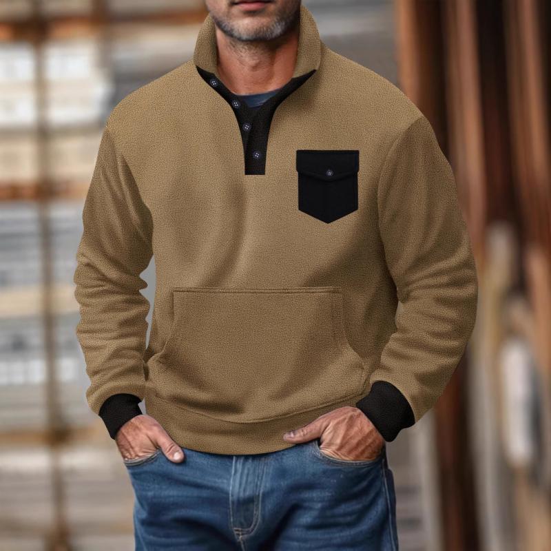 Men's Casual Polar Fleece Stand Collar Kangaroo Pocket Tactical Sweatshirt 9268190085304