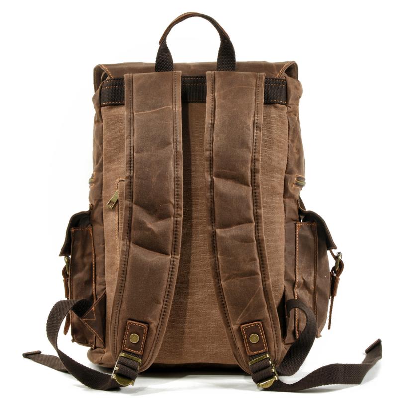 Men's Vintage Beeswax Canvas Outdoor Leather Multi-Pocket Backpack 9262190395576