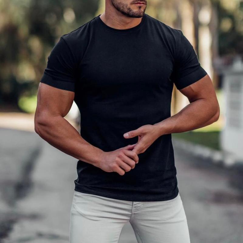 Men's Retro Casual Solid Color Round Neck Short Sleeve T-Shirt 9901319520440