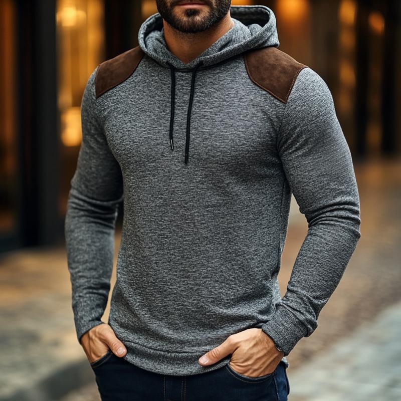 Men's Fashion Cotton Suede Patchwork Slim Fit Hoodie 9271920722104