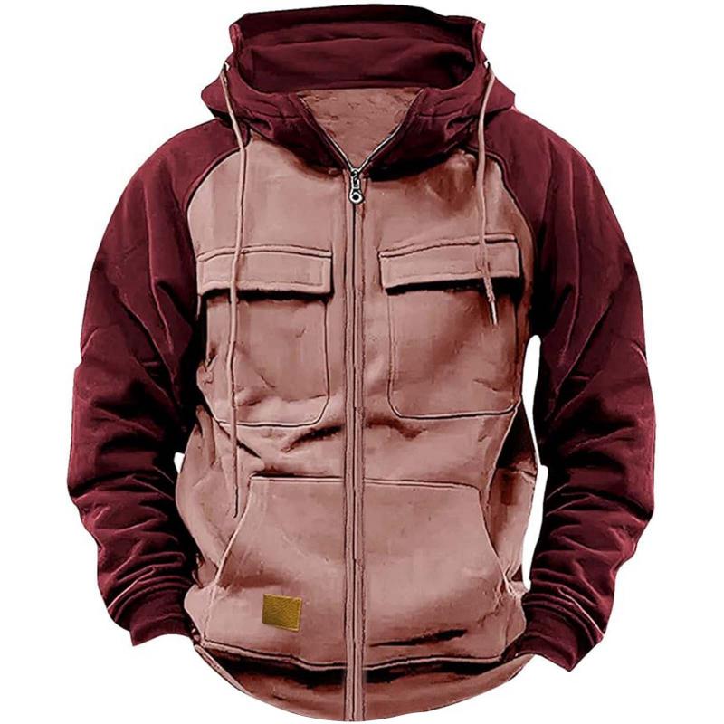 Men's Casual Colorblock Raglan Sleeve Hooded Sweatshirt Jacket 9261082181816