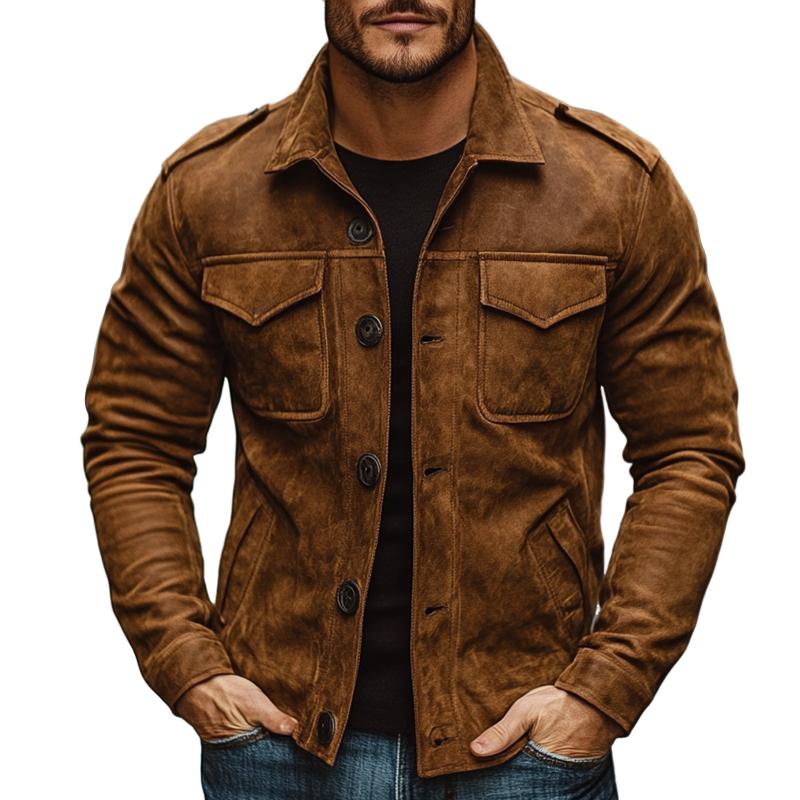 Men's Vintage Casual Suede Button Pocket Jacket 9269591507128