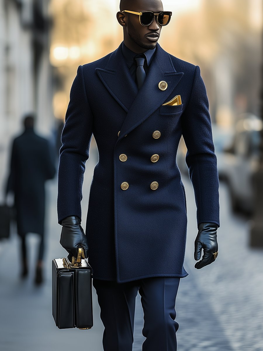 Men Business Notched Lapel Double-breasted Woolen Overcoat 9888736182456