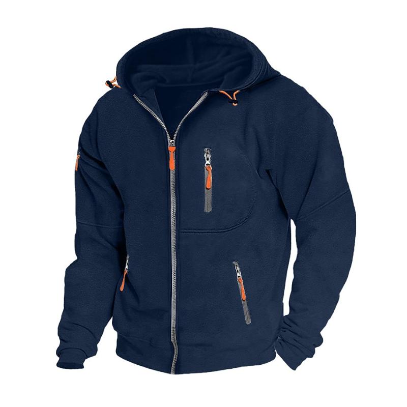 Men's Casual Sports Multi-pocket Zipper Loose Hooded Jacket 9261092929720