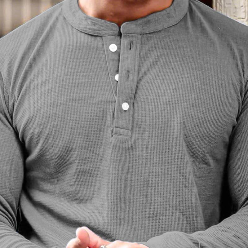 Men's Fashion Waffle Henley Neck Long Sleeve T-Shirt 9890062696632