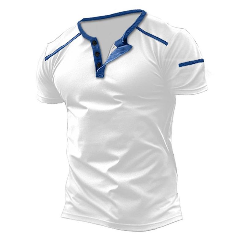 Men's Color Block Henley Collar Short Sleeve T-Shirt 9261134610616
