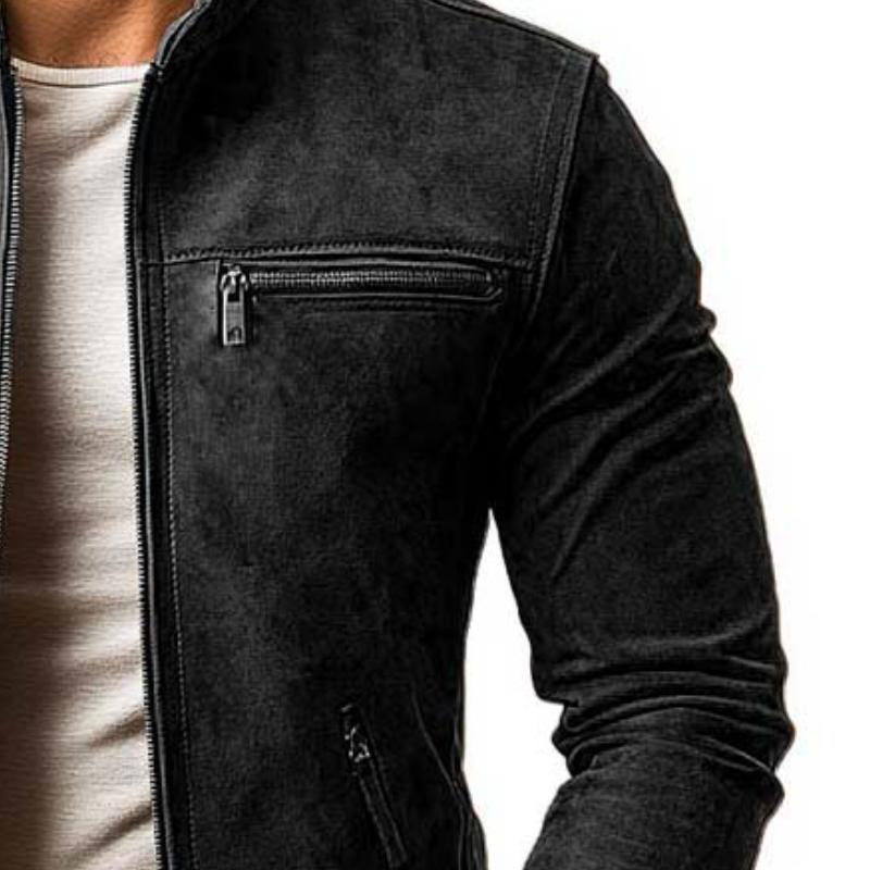 Men's Classic Casual Slim Fit Zipper Multi-Pocket Stand Collar Suede Jacket 9261089063096