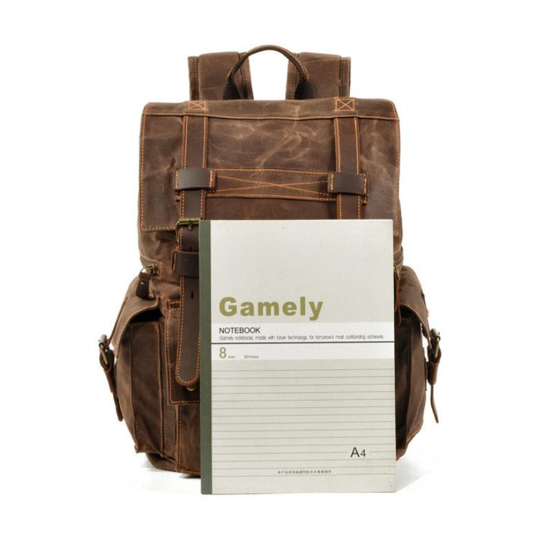 Men's Vintage Beeswax Canvas Outdoor Leather Multi-Pocket Backpack 9262190395576