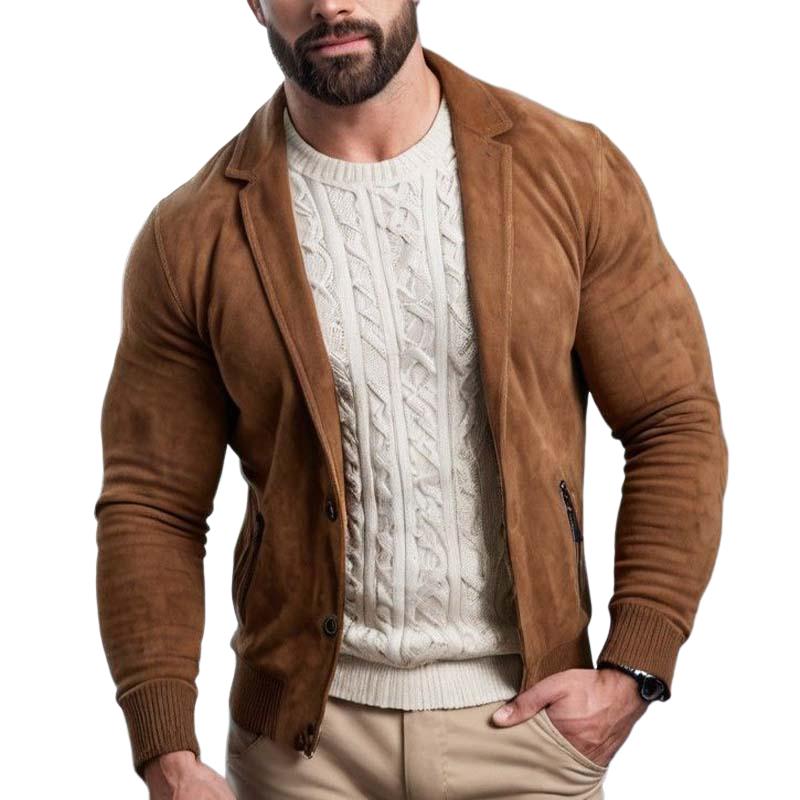 Men's Classic Blazer Collar Slim Fit Suede Jacket 9261096173752