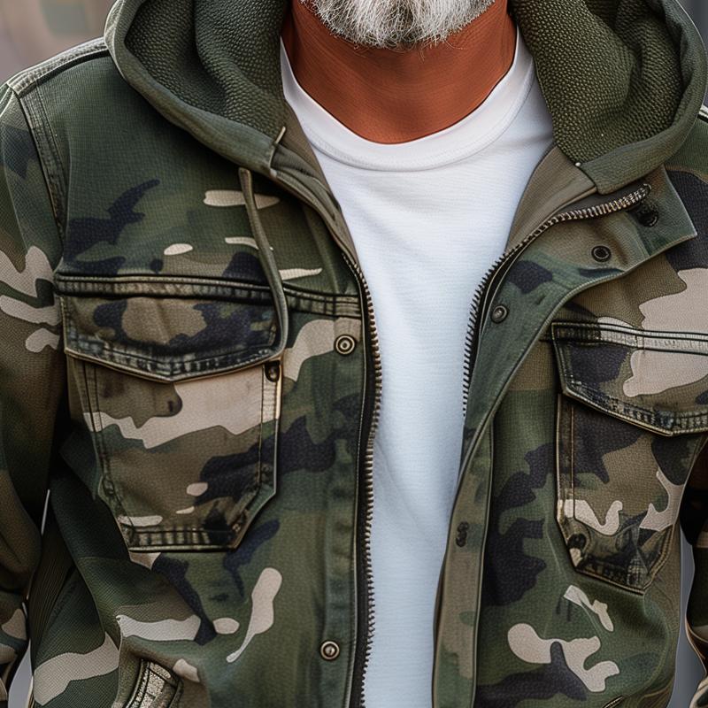 Men's Camouflage Hooded Multi-pocket Zip Cargo Jacket 9261077430456