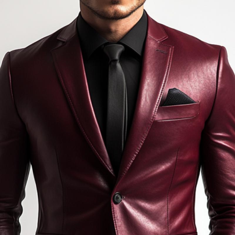 Men's Classic Vintage Two Button Slim Fit Leather Blazer 9274168967352