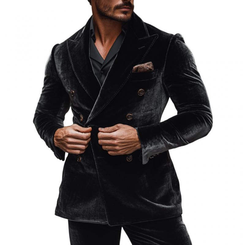 Men's Vintage Velvet Peak Lapel Double Breasted Slim Fit Blazer 9873518887096