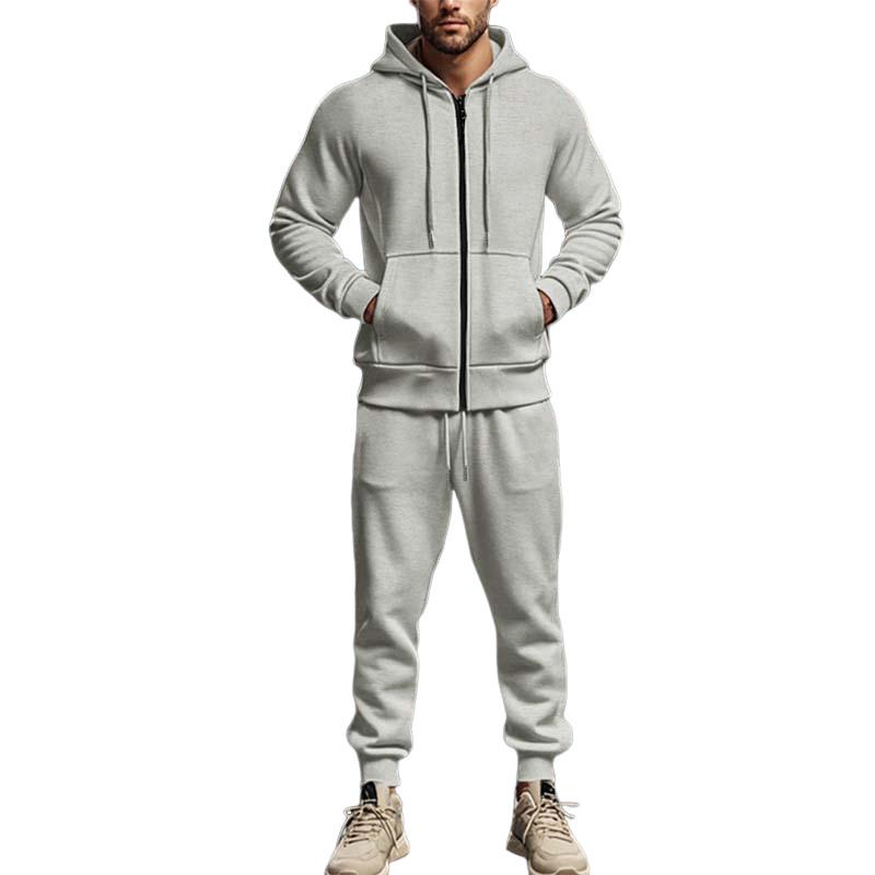 Men's Casual Solid Color Plus Velvet Thickened Long Sleeve Sweater Cuffed Pants Set 9268189528248