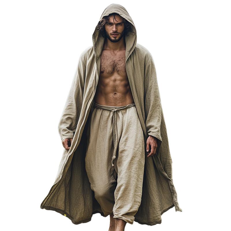 Men's Vintage Casual Linen Hooded Robe 9887382470840