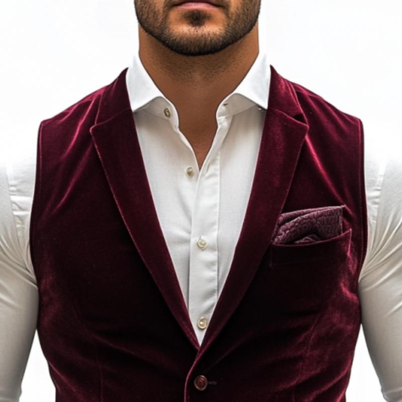 Men's Classic Vintage Single Breasted Suit Collar Velvet Vest 9274168770744