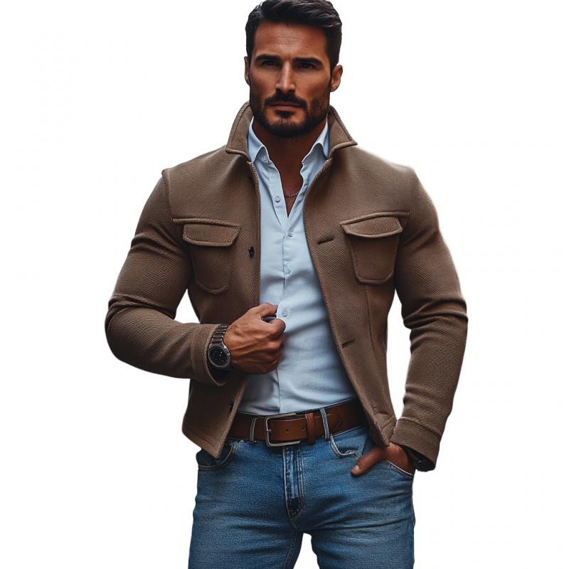 Men's Vintage Twill Lapel Single Breasted Slim Jacket 9873519509688