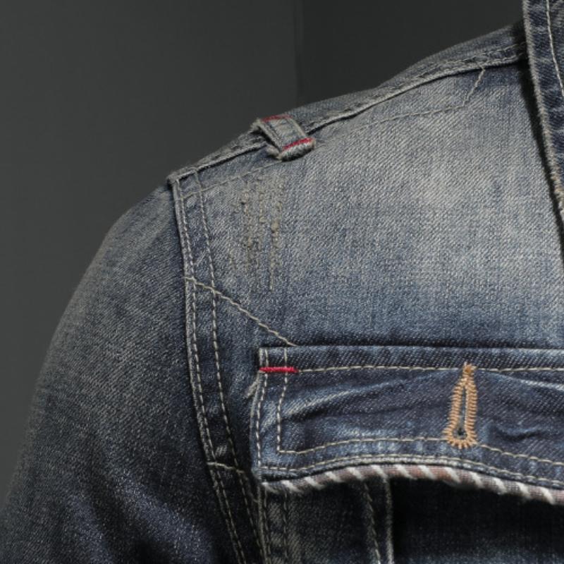 Men's Vintage Washed Slim Fit Zip-Up Denim Motorcycle Jacket 9261088145592